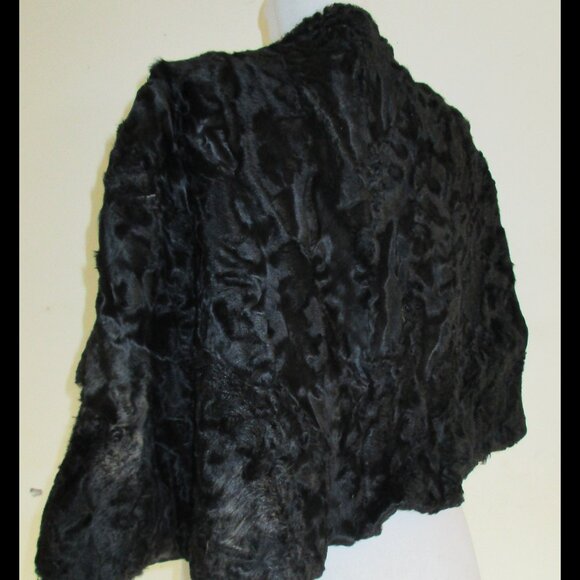 Vintage 1940's Black Broadtail-Persian Lamb Fur Stole Cape - Picture 4 of 15